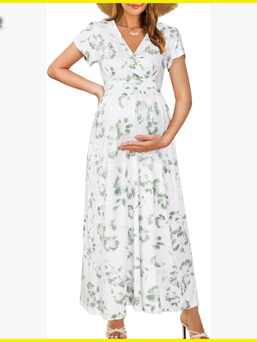 Maternity Maxi Dress Wrap V-Neck Floral Summer Nursing Chic Photoshoot